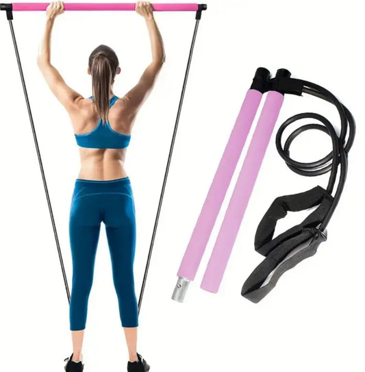 1pc Portable Pilates Fitness Stick With Latex Resistance Bands, Pilates Pull Rope Elastic Rope Stretch Belt, Yoga Equipment